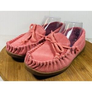 Moonbeams Women’s  Moccasins  Pink Suede  Slip On  Faux Fur Lining Size 7W New